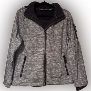 Free Country Size Large Blue Stripe Zip-Up Jacket w/ hood, pockets, thumb holes